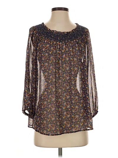 Pre-owned Joie Long Sleeve Silk Top Brown Square Neckline Tops