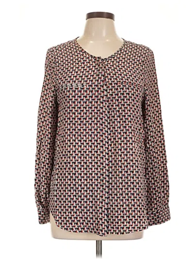 Pre-owned Joie Long Sleeve Silk Top Brown Square Neckline Tops