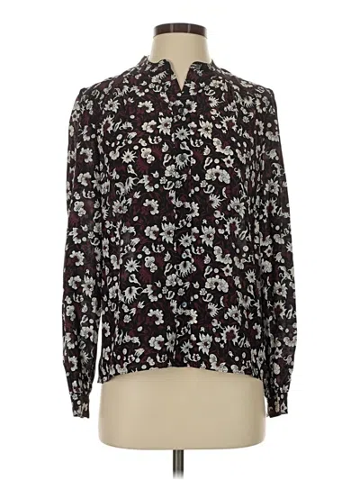 Joie Long Sleeve Silk Top Burgundy Floral Pattern Tie Neck Tops In Multi