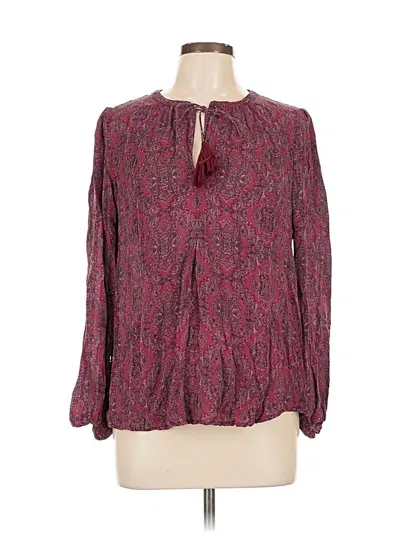 Pre-owned Joie Long Sleeve Silk Top Burgundy Keyhole Neckline Tops