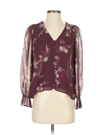 Pre-owned Joie Long Sleeve Silk Top Burgundy Plunge Neckline Tops