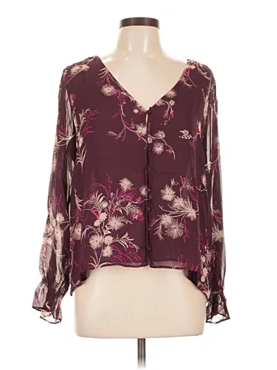 Pre-owned Joie Long Sleeve Silk Top Burgundy Plunge Neckline Tops