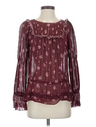 Pre-owned Joie Long Sleeve Silk Top Burgundy Square Neckline Tops