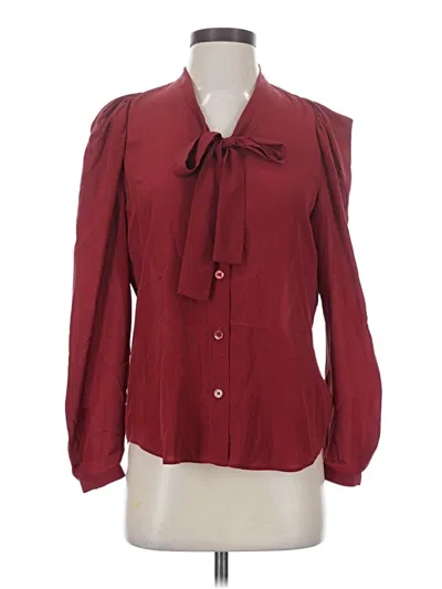 Pre-owned Joie Long Sleeve Silk Top Burgundy Tie Neck Tops