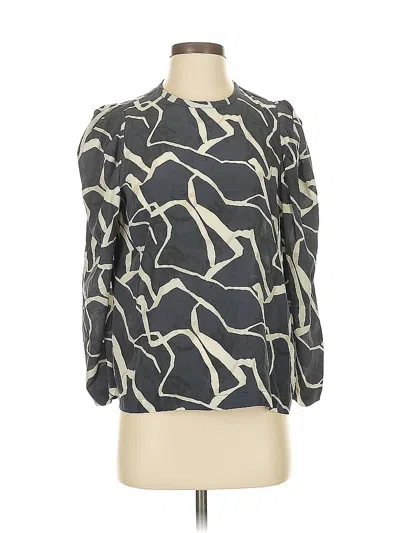 Pre-owned Joie Long Sleeve Silk Top Gray Keyhole Neckline Tops