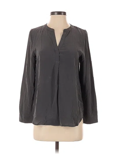 Pre-owned Joie Long Sleeve Silk Top Gray Open Neckline Tops