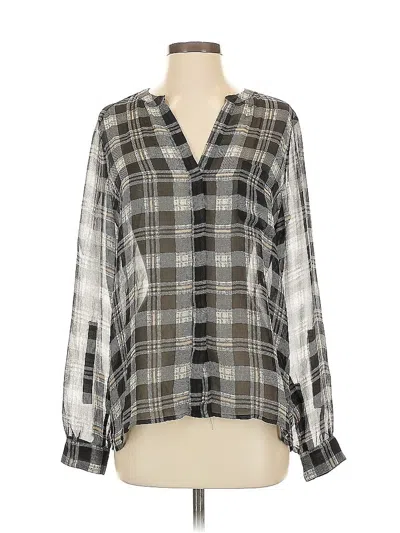 Pre-owned Joie Long Sleeve Silk Top Gray Plaid Pattern V Neck Tops