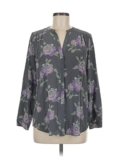 Pre-owned Joie Long Sleeve Silk Top Gray Plunge Neckline Tops