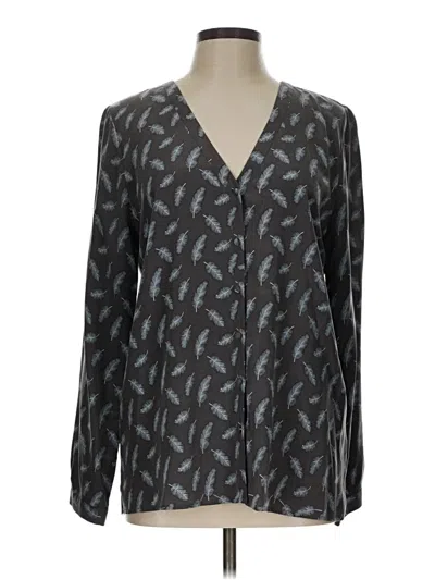 Pre-owned Joie Long Sleeve Silk Top Gray V-neck Tops