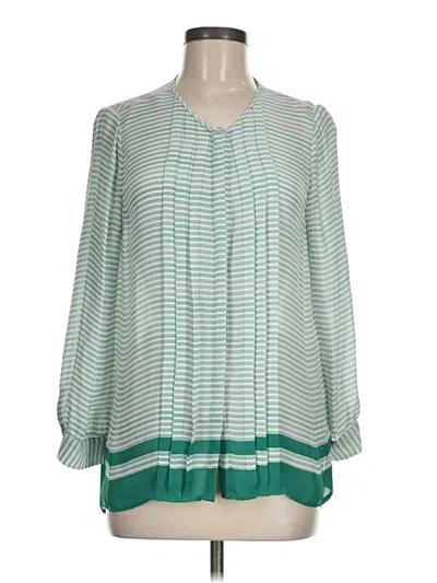Pre-owned Joie Long Sleeve Silk Top Green Keyhole Neckline Tops