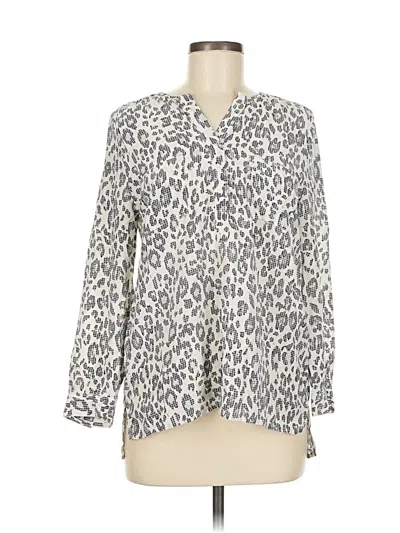 Pre-owned Joie Long Sleeve Silk Top Ivory Animal Print Pattern Tie Neck Tops