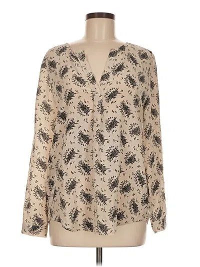 Pre-owned Joie Long Sleeve Silk Top Ivory Animal Print Pattern V Neck Tops In White