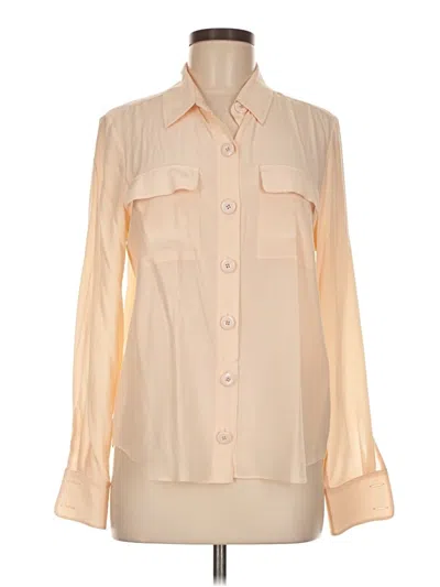 Pre-owned Joie Long Sleeve Silk Top Ivory Color Block Pattern Square Neckline Tops In White