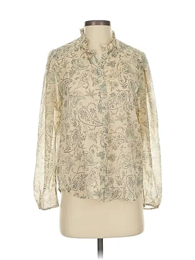 Pre-owned Joie Long Sleeve Silk Top Ivory Paisley Pattern Mock Neckline Tops In White