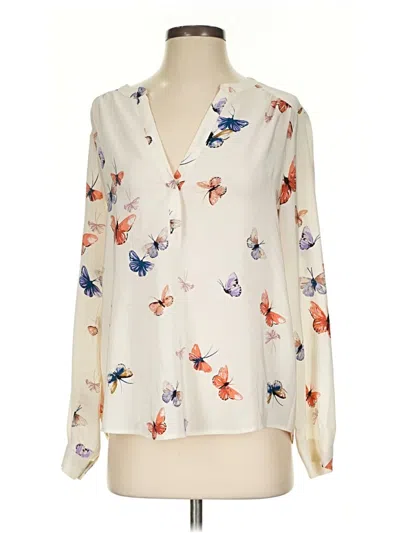 Pre-owned Joie Long Sleeve Silk Top Ivory Plunge Neckline Tops
