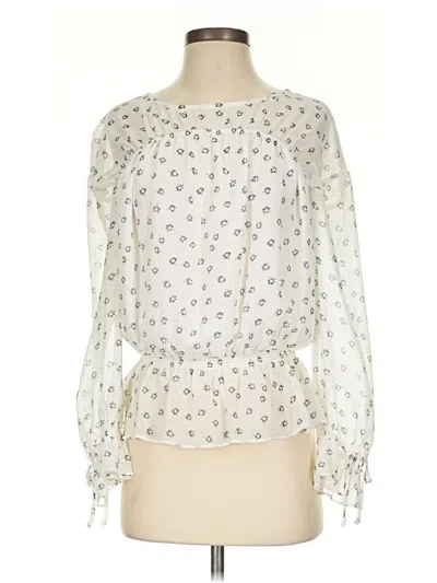 Pre-owned Joie Long Sleeve Silk Top Ivory Square Neckline Tops