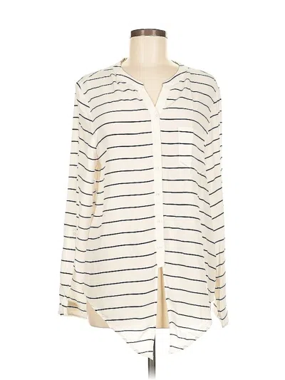 Pre-owned Joie Long Sleeve Silk Top Ivory Stripes Pattern Plunge Neckline Tops In White