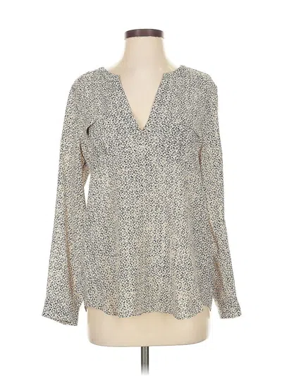 Pre-owned Joie Long Sleeve Silk Top Ivory Tweed Pattern V Neck Tops In White