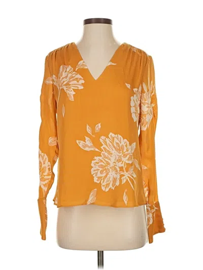 Pre-owned Joie Long Sleeve Silk Top Orange Plunge Neckline Tops