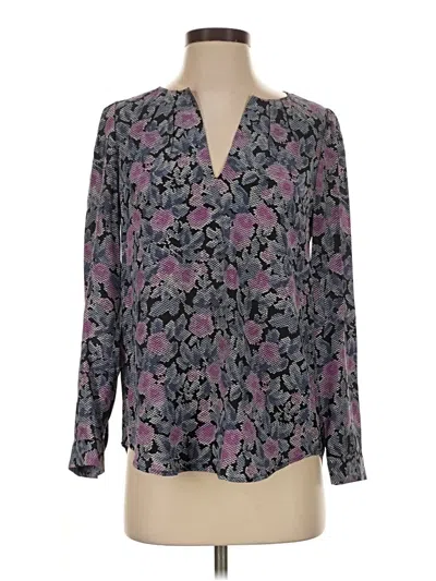Pre-owned Joie Long Sleeve Silk Top Purple Paisley Pattern Plunge Neckline Tops