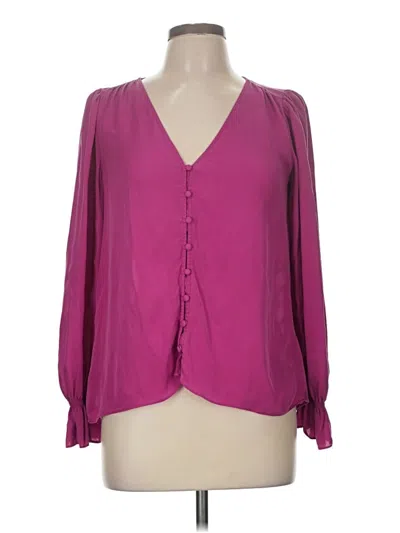 Pre-owned Joie Long Sleeve Silk Top Purple Plunge Neckline Tops