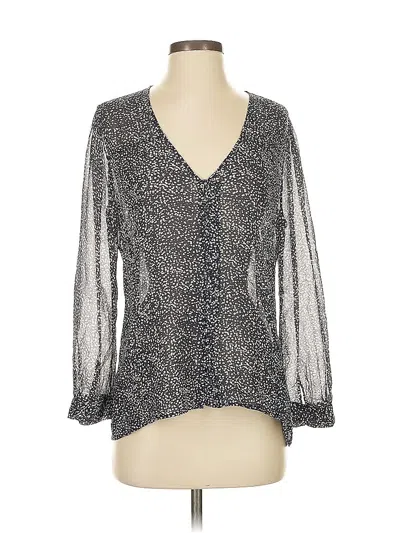 Pre-owned Joie Long Sleeve Silk Top Silver Plunge Neckline Tops