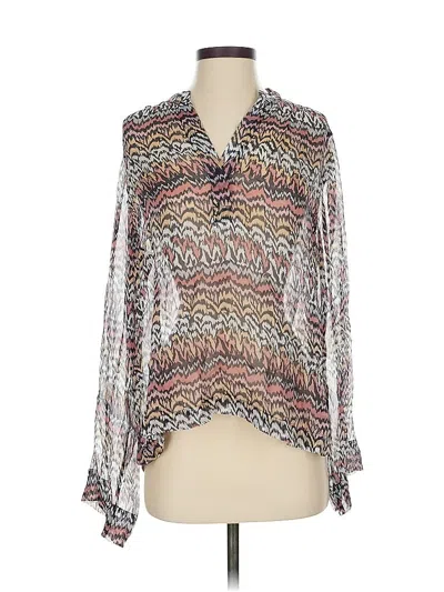 Pre-owned Joie Long Sleeve Silk Top Silver Plunge Neckline Tops