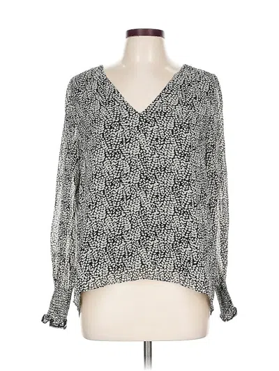 Pre-owned Joie Long Sleeve Silk Top Silver V Neck Tops