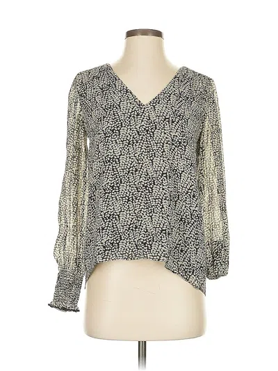 Pre-owned Joie Long Sleeve Silk Top Silver V Neck Tops