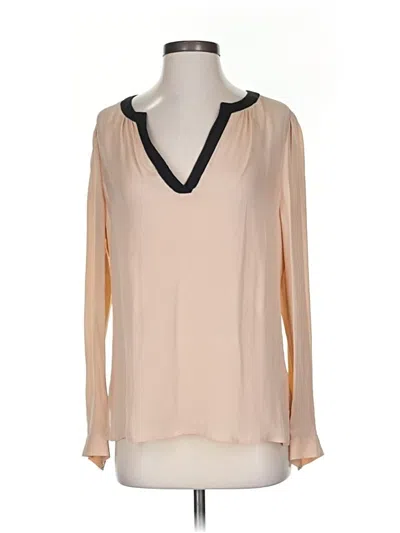 Pre-owned Joie Long Sleeve Silk Top Tan Open Neckline Tops In Brown