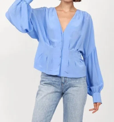 Joie Mayson Pleated Drop-shoulder Blouse In Blue