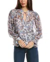 Joie Naomi Long Sleeve Silk Top In Blue In Blue