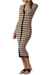 Joie Omer Striped Knit Bodycon Midi Dress In Tan Multi