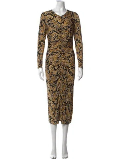 Pre-owned Joie Paisley Print Midi Length Dress In Black/yellow