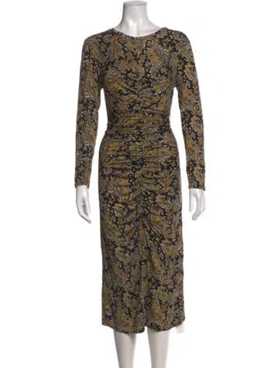 Pre-owned Joie Paisley Print Midi Length Dress In Black/yellow