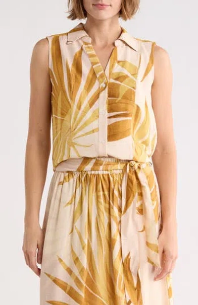 Joie Palm Print Sleeveless Button-up Top In Multi