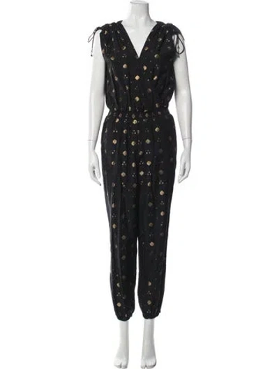 Pre-owned Joie Patterned V-neck Jumpsuit W/ Tags In Black