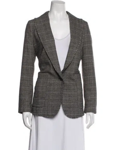 Pre-owned Joie Plaid Print Blazer In Grey