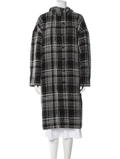 Pre-owned Joie Plaid Print Coat In Black