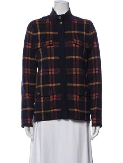 Pre-owned Joie Plaid Print Jacket In Blue
