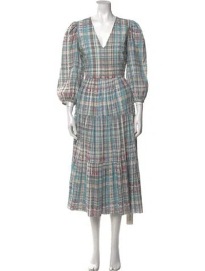 Pre-owned Joie Plaid Print Midi Length Dress In Blue