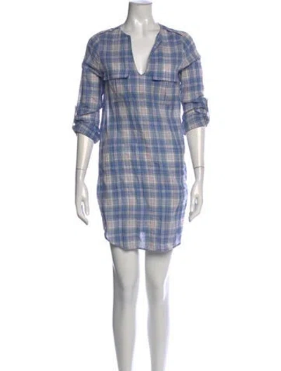 Pre-owned Joie Plaid Print Mini Dress In Blue