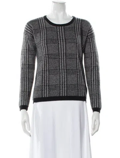 Pre-owned Joie Plaid Print Scoop Neck Sweater In Silver