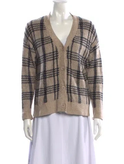 Pre-owned Joie Plaid Print V-neck Sweater In Neutral