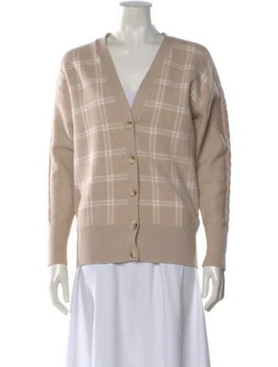 Pre-owned Joie Plaid Print V-neck Sweater In Neutral