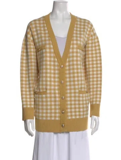 Pre-owned Joie Plaid Print V-neck Sweater In Yellow