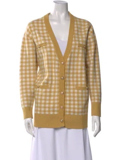 Pre-owned Joie Plaid Print V-neck Sweater In Yellow