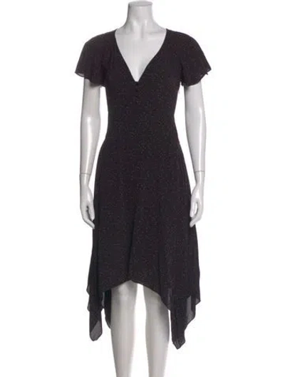 Pre-owned Joie Polka Dot Print Midi Length Dress In Black