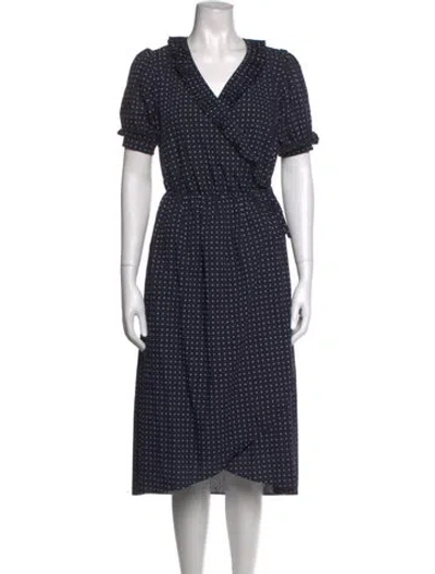Pre-owned Joie Polka Dot Print Midi Length Dress In Blue