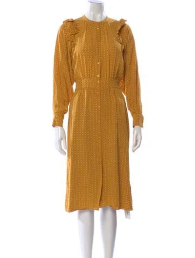 Pre-owned Joie Polka Dot Print Midi Length Dress In Yellow